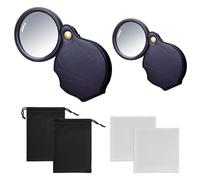 MEMOFYND Lot de 2 loupes 10x, 2 chiffons de nettoyage et 2 sacs de rangement, loupe en cuir pliable avec étui de protection, convient pour lire des livres, des journaux