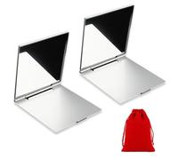 MEMOFYND Lot de 2 miroirs de maquillage argentés avec un sac de rangement rouge, petit et pliable, petit miroir à main, portable pour les voyages.