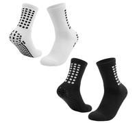 MEMOFYND Lot de 2 paires de chaussettes de football antidérapantes pour homme et femme - Respirantes et antidérapantes - Convient pour les sports de fitness en plein air (blanc, noir)
