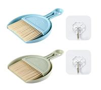 MEMOFYND Lot de 2 pelles à balayette avec 2 crochets, mini kit de nettoyage portable, kit de nettoyage de balayette et pelle à poussière, pinceau de bureau, convient pour le nettoyage du bureau, du