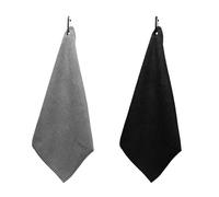 MEMOFYND Lot de 2 serviettes de golf, multifonctionnelles, absorbantes, avec mousqueton, pour sport et fitness, en microfibre, noir/gris, 30 x 30 cm