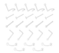 MEMOFYND Lot de 20 piercings de nez transparents, 5 piercings de sourcils, clous de nez invisibles, anneaux de nez percés, anneaux en acrylique en forme de L, anneaux de nez transparents, bijoux de