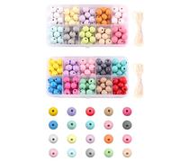 MEMOFYND Lot de 240 perles rondes en bois de lotus colorées de 10 mm pour bracelets de bricolage et décoration