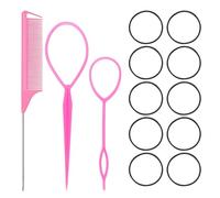 MEMOFYND Lot de 3 accessoires de coiffure avec 10 élastiques à cheveux, outil de tressage, kit de coiffure pour cheveux, queue de cheval, rose