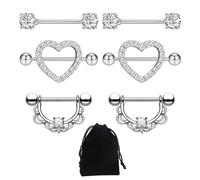 MEMOFYND Lot de 3 paires d'anneaux pour tétons en forme de cœur avec 1 pochette en velours en acier inoxydable Argenté, Acier inoxydable