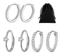 MEMOFYND Lot de 3 paires de boucles d'oreilles créoles en argent, perles de diamant étoilées, avec sac de rangement, pour femme