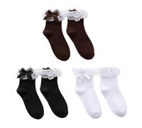 MEMOFYND Lot de 3 paires de chaussettes en dentelle mi-mollet, chaussettes à volants, pour femme, chaussettes en dentelle, chaussettes bobby, chaussettes pour vêtements, assorties aux chaussures et