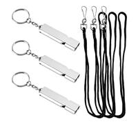 MEMOFYND Lot de 3 sifflets doubles argentés avec 3 cordes noires, sifflet d'urgence, sifflet de survie, sifflet en acier inoxydable, sifflet de sécurité
