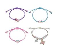 MEMOFYND Lot de 4 Bracelets Colorés pour Enfants - Animaux de Dessin Animé, Bracelets d'Amitié Tressés Réglables - Cadeaux d'Anniversaire de Fête - Nylon
