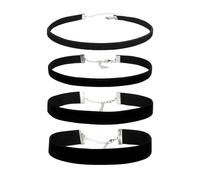 MEMOFYND - Lot de 4 colliers floqués noirs, accessoires de cou élégants pour femmes, chaîne de clavicule réglable sexy, collier simple et polyvalent, adapté pour les rendez-vous, les concerts