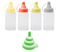 MEMOFYND Lot de 4 mini récipients à sauce avec entonnoir pliable en 1 pièce, récipient à sauce compressible, distributeur d'épices, bouteille compressible portable pour cuisine, pique-nique
