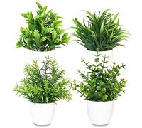 MEMOFYND Lot de 4 plantes artificielles en plastique - Petites plantes vertes en pot pour la maison, la chambre, la cuisine, le bureau