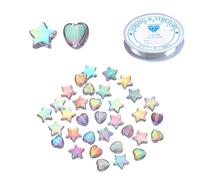 MEMOFYND Lot de 400 perles en acrylique avec 1 rouleau de corde élastique, perles d'étoile à cinq branches, perles d'amour, perles poney, pour la fabrication de perles de bricolage
