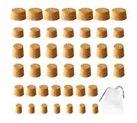 MEMOFYND Lot de 42 bouchons de bouteilles en liège de plusieurs tailles avec sac de rangement 1 pièce, bouchons en bois, pour bricolage, bouchons post-traités (6 tailles)