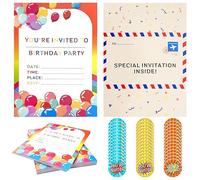 MEMOFYND Lot de 42 invitations arc-en-ciel - 42 autocollants - Invitations et cartes d'anniversaire - Enveloppes pliées - Pour garçons et filles - Fête d'anniversaire - Rave (multicolore)
