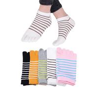 MEMOFYND Lot de 5 paires de chaussettes de course à cinq orteils - Rayées - Chaussettes tendance - Mini chaussettes rondes - Convient pour filles et femmes (noir, blanc, gris, rose, jaune), Noir , S-L
