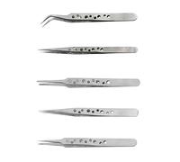 MEMOFYND Lot de 5 pinces antistatiques en acier inoxydable, 4 droites et 1 courbée, avec pointe de précision, pour bijoux et électronique