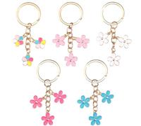 MEMOFYND Lot de 5 porte-clés en forme de fleur pour femme, pendentif en forme de fleur en métal, adapté pour accessoires de sac (5 couleurs), Rose, taille unique