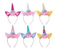 MEMOFYND Lot de 6 bandeaux arc-en-ciel pour chevaux, animaux avec oreilles et fleurs, bandeau de dessin anime pour fte, cosplay (6 couleurs)