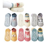 MEMOFYND Lot de 6 paires de chaussettes de sol de dessin animé, accessoires thermiques en coton, doux antidérapant pour enfants, unisexe (1-3 ans), beige, bleu, beige, bleu, jaune, vert, gris, rose