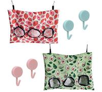MEMOFYND Mangeoire à foin, 2 pièces, avocat et fraise, tissu Oxford, design à 3 trous, pliable, léger, adapté aux lapins et hamsters, 4 crochets inclus