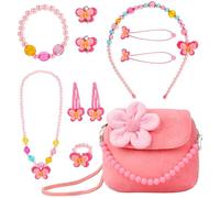 MEMOFYND Pochette à Bijoux à Fleurs, Ensemble d'Accessoires Rose, Sac à Main pour Fille, Vêtements de Fête, Cadeau, Bijoux pour Enfants, Fer