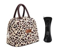 MEMOFYND Sac à déjeuner 1 pièce avec motif léopard et 1 sac à couverts, sac isotherme en tissu Oxford, sac de transport pratique, sac à déjeuner anti-fuite, convient pour le travail, l'école, le