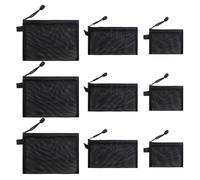 MEMOFYND Sac à Fermeture éclair en Nylon 9 Pièces, Sac De Rangement Multifonction, Sac De Rangement pour Cosmétiques, Sac D'information sur L'examen, Sac De Papeterie en Maille (Noir)