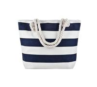 MEMOFYND Sac de plage rayé, grand sac étanche sous le bras, sac à bandoulière rayé avec poignée en corde pour femmes, Bleu et blanc