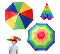 MEMOFYND Set mit 2 Regenschirmhüten, lustigen Kopfschirmhüten, Sonnenschirm-Regenhüten, Regenbogenschirmhüten mit elastischen Bändern, geeignet für Kinder Erwachsene, Strand, Angeln, Golf