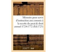 Mémoire pour servir d'instruction aux commis à la recette du prest & droit annuel 1724-1772 France (Auteur)