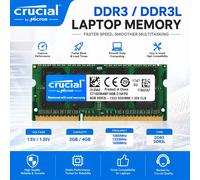 Mémoire RAM Crucial pour Ordinateur Portable DDR3L DDR3 2 Go 4 Go 1066 MHz 1333 MHz 1600 MHz SO-DIMM PC3-10600S 8500S 12800S RAMs pour Ordinateur Portable Simple ou Double Rank