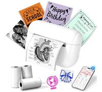 Memoking Mini imprimante Autocollant avec 3 Rouleaux de Papier Autocollant | Bluetooth Mini imprimante Thermique Portable Q02E pour Notes d'étude, Photos, création, diagrammes anatomique, Cadeau (Blanc)