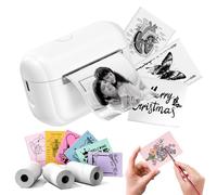 Memoking Mini imprimante avec 3 Rouleaux de Papier Autocollant, Bluetooth Mini imprimante Thermique Portable Q02E pour Notes d'étude, Photos, création, diagrammes anatomiques, Bricolage (Blanc)