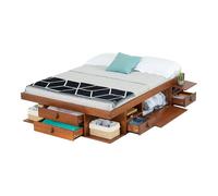 Memomad Lit 160x200 avec Rangement en Bois Massif - Lit Coffre Multifonction avec Tiroirs et Compartiments - Lit Adulte Gain de Place pour Petite Chambre - avec Grande Capacité de Rangement