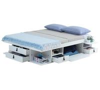 Memomad Lit avec Rangement Bali 140x200 Pin & MDF Blanc + Sommier | Un espace de rangement maximal: élégant, solide et durable