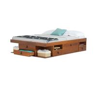 Memomad Lit Bali avec Rangement - Double en Bois Massif avec Sommier Intégré et Grand Espace de Rangement, Idéal pour Petite Chambre - Robuste, Pratique et Élégant