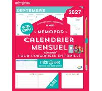Mémopad calendrier mensuel aimanté 2027 - 16 mois, septembre 2026 à décembre 2027