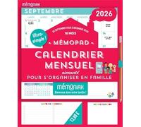 Mémopad calendrier mensuel bloc aimanté 2026, sept. 2025-déc. 2026, organisation familiale