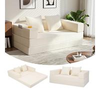 MeMoreCool Boneless Canapé-lit 4 en 1, convertible, avec accoudoirs, matelas pliable, fauteuil convertible, confortable, pour salon et chambre à coucher, salon ou lit d'invités, beige
