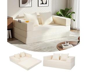 MeMoreCool Boneless Canapé-lit 4 en 1, convertible, avec accoudoirs, matelas pliable, fauteuil convertible, confortable, pour salon et chambre à coucher, salon ou lit d'invités, beige