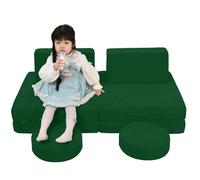 MeMoreCool Canapé de jeu pour enfant en velours côtelé, canapé modulaire pour coin douillet, chambre d'enfant, canapé-lit, 8 pièces, en mousse, avec fonction de couchage pour filles et garçons, vert