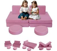 MeMoreCool Canapé de jeu pour enfant, fauteuil modulaire pour salle de jeux, 8 pièces, pliable, kit de jeu, canapé pour enfant, avec fonction couchage pour filles et garçons, rose