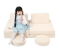 MeMoreCool Canapé pour enfant, en velours côtelé, blocs de construction souples, modulaire, aire de jeux d'intérieur passionnante pour la chambre d'enfant, coin douillet, idéal pour les enfants, beige