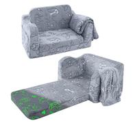 MeMoreCool Canapé pour Enfants, Petit Canapé-lit pour Enfants, Mini Canapé Convertible Pliable pour Tout-Petits, Fauteuil Pliable en Peluche Douce Qui Brille dans Le Noir, Tête de Chien Brillant