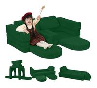 MeMoreCool Fancy Canapé de jeu en velours côtelé, 10 pièces, modulable, pour salle de jeux, ensemble de sièges convertibles, blocs de construction en mousse pour chambre d'enfant, vert
