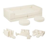 MeMoreCool Fancy Canapé de jeu en velours côtelé, 10 pièces, modulable, pour salle de jeux, ensemble de sièges convertibles, blocs de construction en mousse pour chambre d'enfant, beige