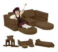 MeMoreCool Fancy Canapé de jeu en velours côtelé, 10 pièces, modulable, pour salle de jeux, ensemble de sièges convertibles, blocs de construction en mousse pour chambre d'enfant, marron