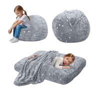 MeMoreCool Pouf poire pour enfants se transforme en pouf, fauteuil poire avec rembourrage, canapé pour enfants paresseux pour fille et garçon, gris, 75 x 75 x 47 cm, dinosaure lumineux