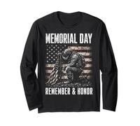 Memorial Day Remember and Honor Patriotic US Flag Manche Longue